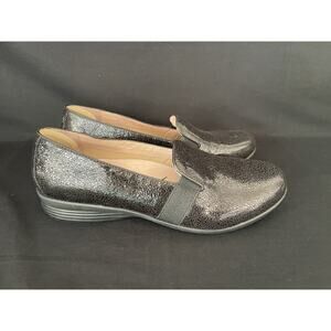 Dansko Addy Comfort Metallic Black Silver Leather Loafer Shoes Womens Size 42